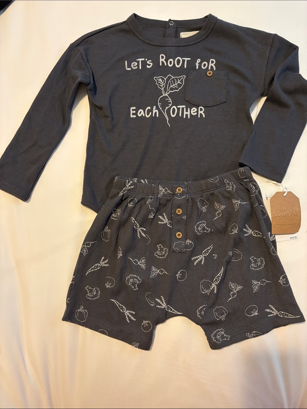 Kids Two-Piece Waffle Set — Slate Blue "Let's Root for Each Other"